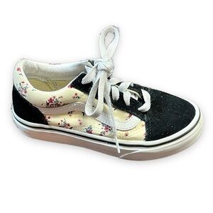 Vans Old Skool Sneakers Kids 12.5 Floral Print Black Suede Retro Lace up Low Top